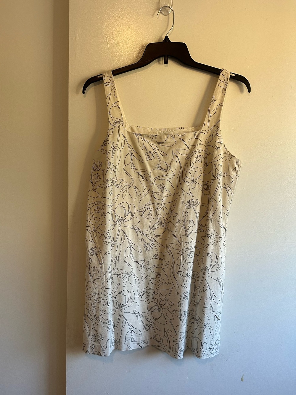 a new day Cream Floral Mini Dress with black floral print cotton and linen